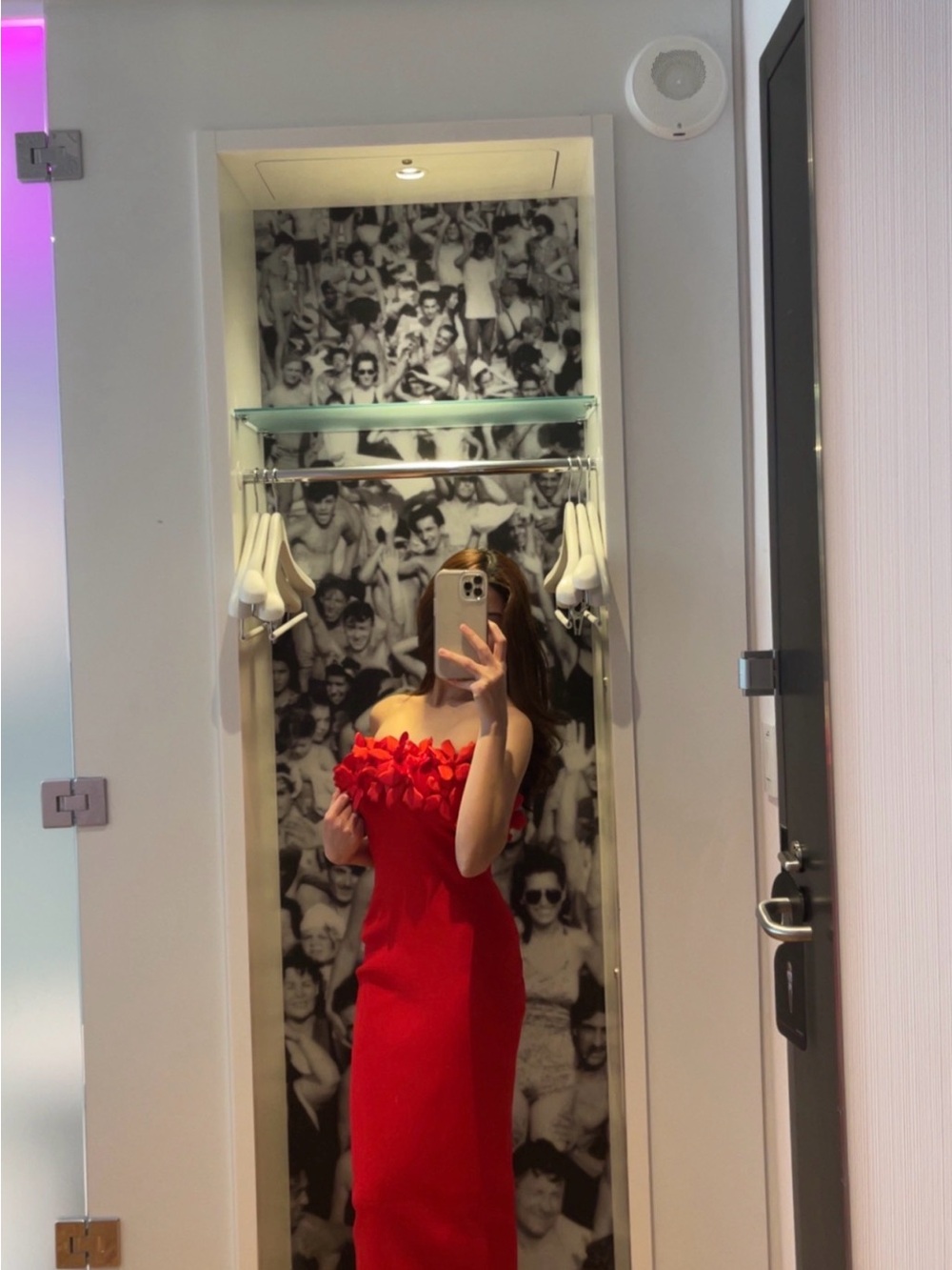 Zara Red Strapless Midi Dress with Floral Applique